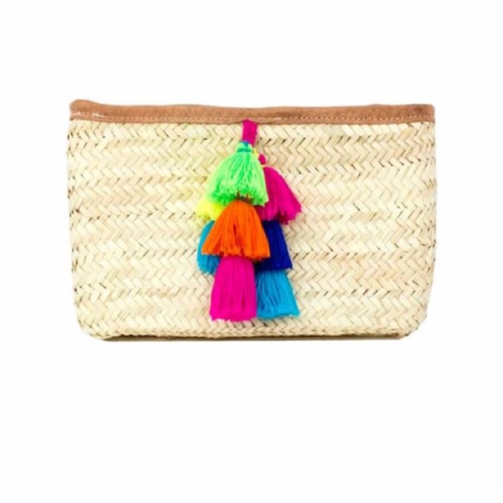 The House of Perna Drew multi tassel straw clutch